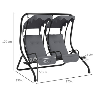 Outsunny Two-Seat Garden Swing Chair, with Protective Canopy - Grey 