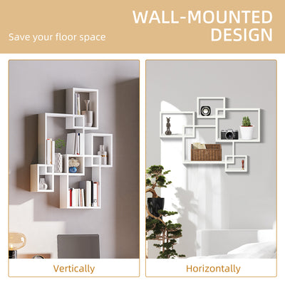 HOMCOM Floating Shelves, Wall Mounted Interlocking Cube Shelves, Display Wall Shelf for Living Room, Bedroom, Hallways, White 
