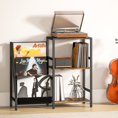 HOMCOM 3-Tier Record Player Stand, End Table for Living Room, Bedroom - Rustic Brown 