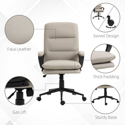 Vinsetto Office Chair, PU Leather Computer Desk Chair Office Chair with Adjustable Height and Swivel Rolling Wheels for Work Study, Light Grey 