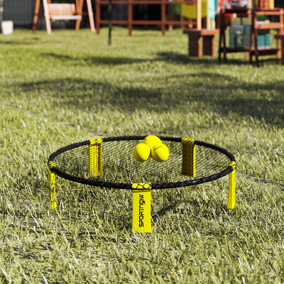 SPORTNOW Spike Ball Set, Mini Beach Games Set with Net, 3 Balls and Ball Pump, Portable with Carrying Bag for Outdoor Team Sports, Yellow 