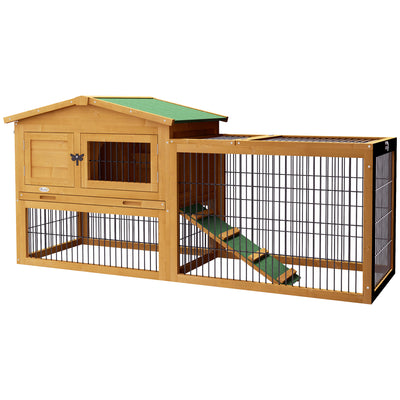 PawHut Wooden Rabbit Hutch with Outdoor Run Yellow 