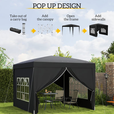 Outsunny 3 x 3(m) Pop Up Gazebo, Water and UV Resistant Party Tent Camping Canopy Marquee with  Carry Bag, Black 