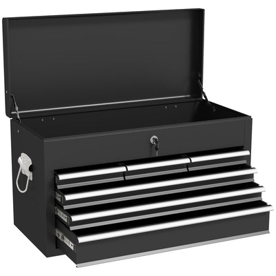 HOMCOM Steel Six Drawer Tool Storage Carry Chest, with Lock and Keys - Black 