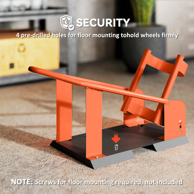 HOMCOM Motorcycle Wheel Chock, 816.5 kg Capacity Heavy Duty Steel Motorcycle Front Wheel Chock Holder with 3 Height Adjustable Holes, Fits 381-533.4 mm Wheels, Orange 