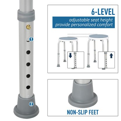 HOMCOM 360° Swivel Shower Chair, Height Adjustable Aluminium Shower Stool with Non-Slip Feet for Disabled, Elderly, Blue 