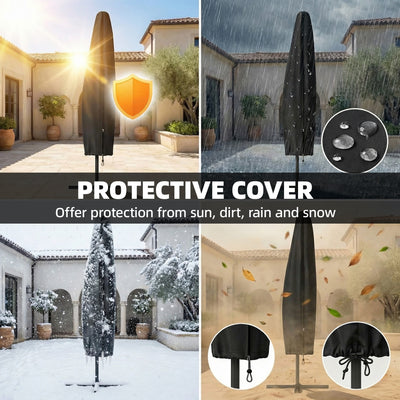 Outsunny 3 x 3 m Garden Cantilever Parasol with Light, Cover, Overhanging Umbrella w/ Wind Protection, 360° Rotation, Light Grey 