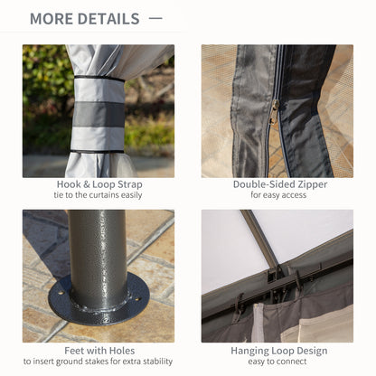 Outsunny 3.7 x 3(m) Metal Gazebo Canopy Party Tent Garden Patio Shelter with Netting Sidewalls & Double Tiered Roof, Grey 