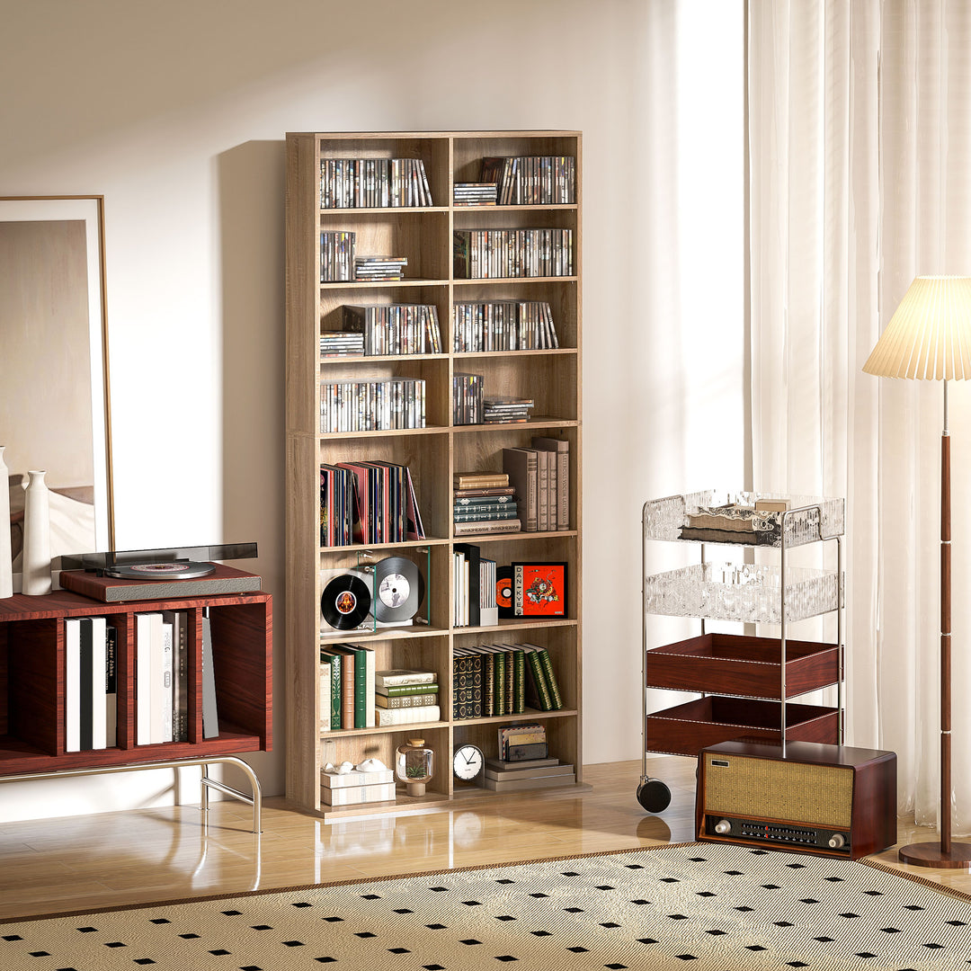 HOMCOM 640 CD Storage Tower - Nature Wood Finish 