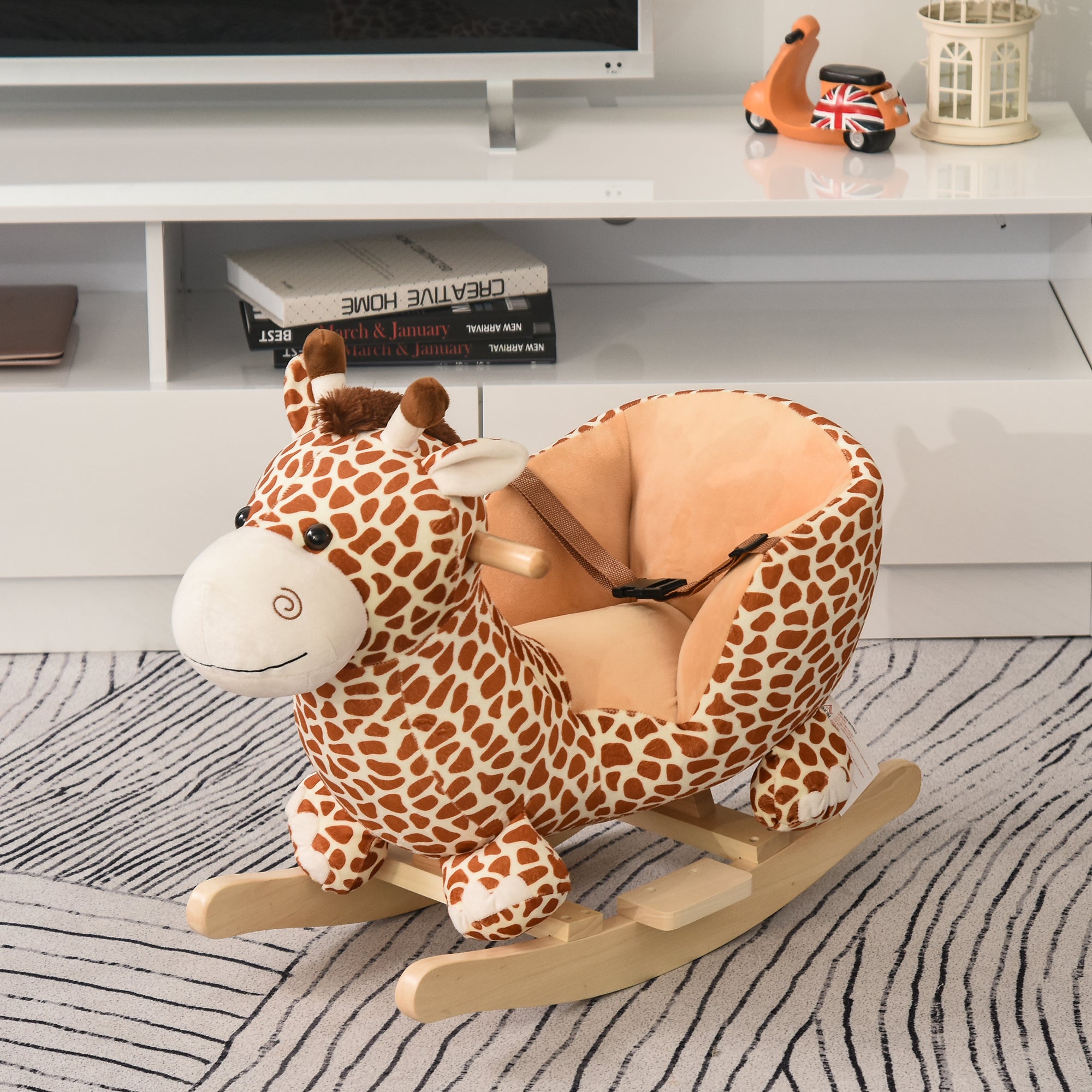 HOMCOM Children Kids Rocking Horse Toys Giraffe Seat Belt Toddlers Baby Toy Gift 