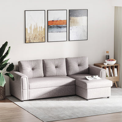 HOMCOM Linen-Look 'L' Storage Sofa Bed - Light Grey 