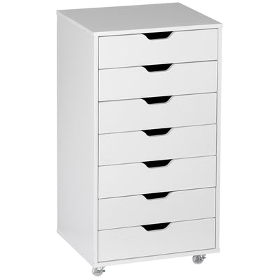 Vinsetto Vertical Filing Cabinet, 7-drawer File Cabinet, Mobile Office Cabinet on Wheels for Study, Home Office, White 