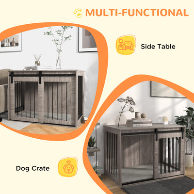 PawHut 98cm Dog Crate Furniture with Removable Cushion for Large Dogs - Brown 