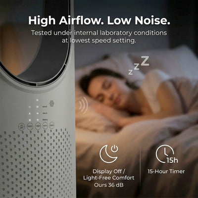 HOMCOM Bladeless Tower Fan for Bedroom, 36dB Standing Cooling Fan with Oscillating, 3 Speeds, 3 Modes, 15H Timer, White 