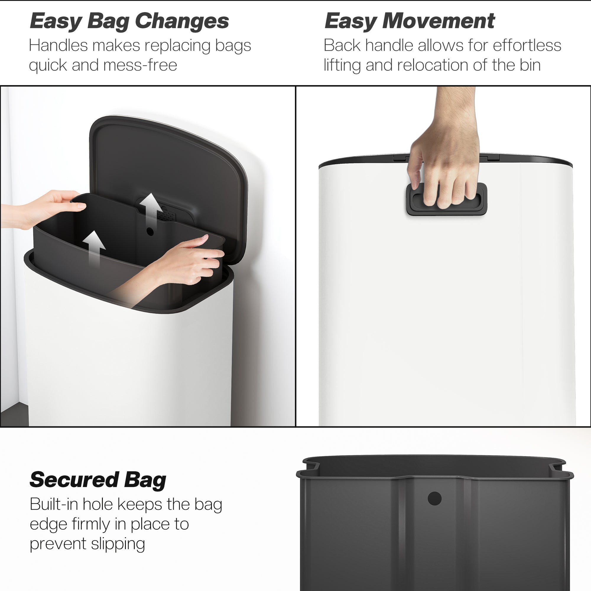 HOMCOM 50L Kitchen Bin with Soft-Close Lid and Stay-Open Function, Stainless Steel Pedal Bin with Removable Inner Bucket, Carry Handle for Kitchen, Office, Home, Cream 