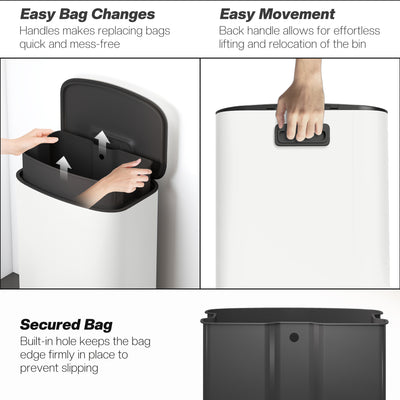 HOMCOM 50L Kitchen Bin with Soft-Close Lid and Stay-Open Function, Stainless Steel Pedal Bin with Removable Inner Bucket, Carry Handle for Kitchen, Office, Home, Cream 
