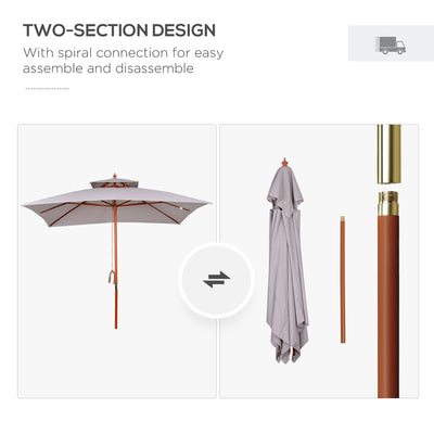 Outsunny 3 x 3 (m) Garden Umbrella, Large Parasol, Outdoor Sunshade Canopy with Double Tier, Grey 