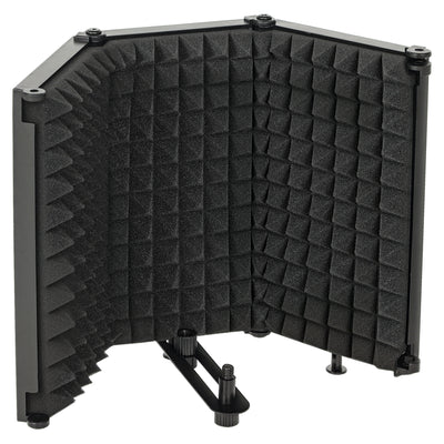 HOMCOM Studio Microphone Isolation Shield, Foldable Adjustable Recording Studio Equipment, 3-Panel High Density Absorbent Foam Shield with 3/8" Threaded Mount, Black 