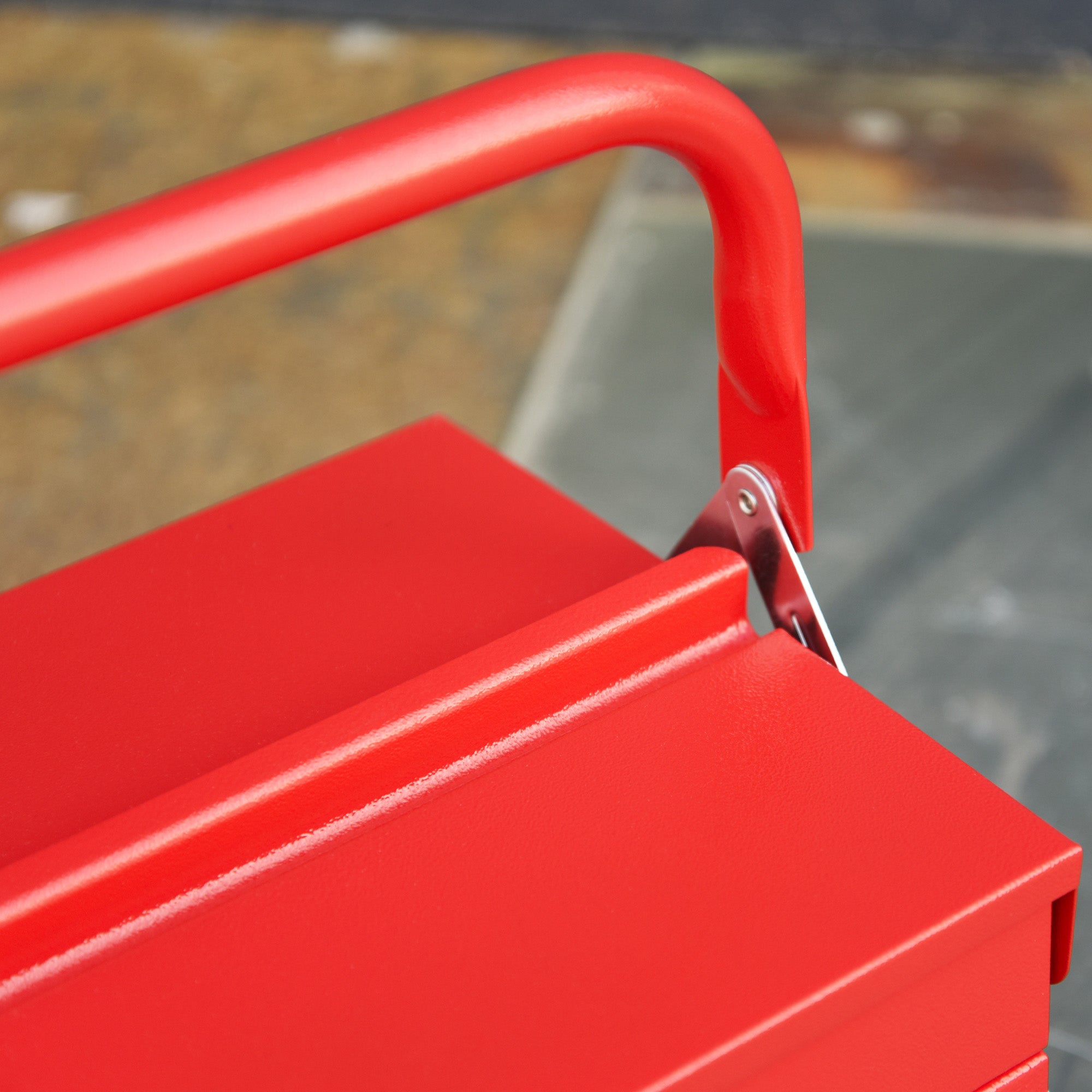 DURHAND Metal Tool Box 3 Tier 5 Tray Professional Portable Storage Cabinet Workshop Cantilever Toolbox with Carry Handle, 56cmx20cmx34cm, Red 
