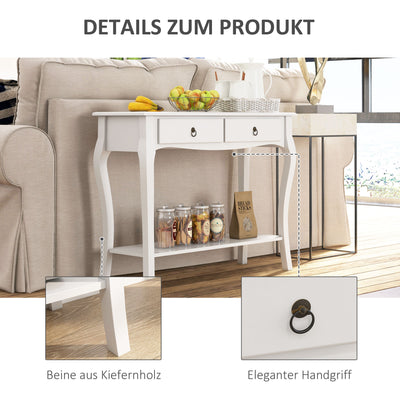 HOMCOM Console Table Modern Sofa Side Desk with Storage Shelves Drawers for Living Room Entryway Bedroom Ivory White 