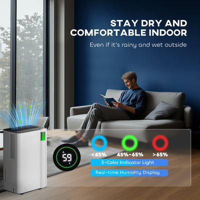 HOMCOM 12L/Day Dehumidifier with Continuous Drainage, 2L Water Tank, 24H Timer, Digital Humidity Display, Filter, Auto Defrost, Children Lock, for Bedroom, Dehumidifier for Home Damp, Laundry Drying 