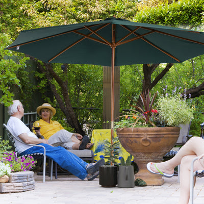 Outsunny 3(m) Wooden Patio Umbrella, Pulley Operated Garden Parasol with Rope Pulley Mechanism and 8 Ribs, Dark Green 