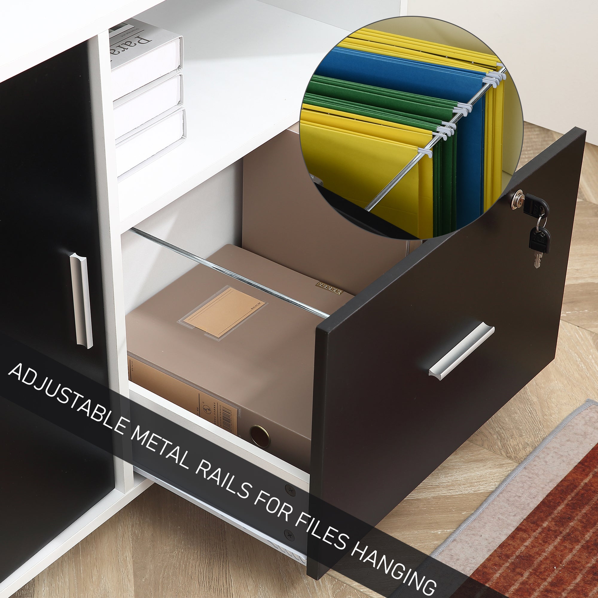 HOMCOM Multi-Compartment Office Storage Cabinet, with File Hangers - Black/White 