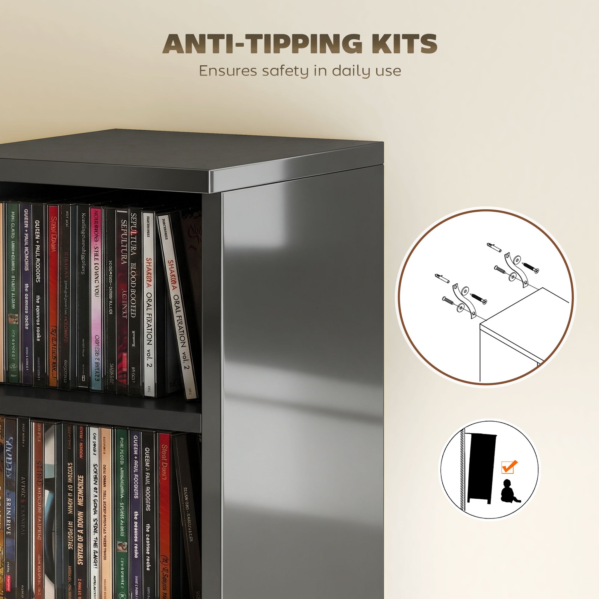 HOMCOM Set of 2 CD Media Display Shelf Unit Tower Rack with Adjustable Shelves, High Gloss Black 