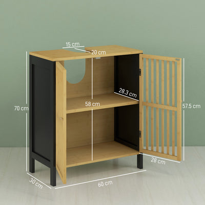HOMCOM Bamboo-Blend Retro Cut-Out Under Sink Cabinet 
