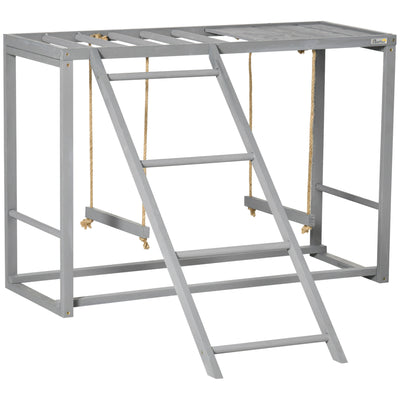 PawHut Chicken Activity Play with Swing Set for 3-4 Chickens, Wooden Chicken Coop, Grey 