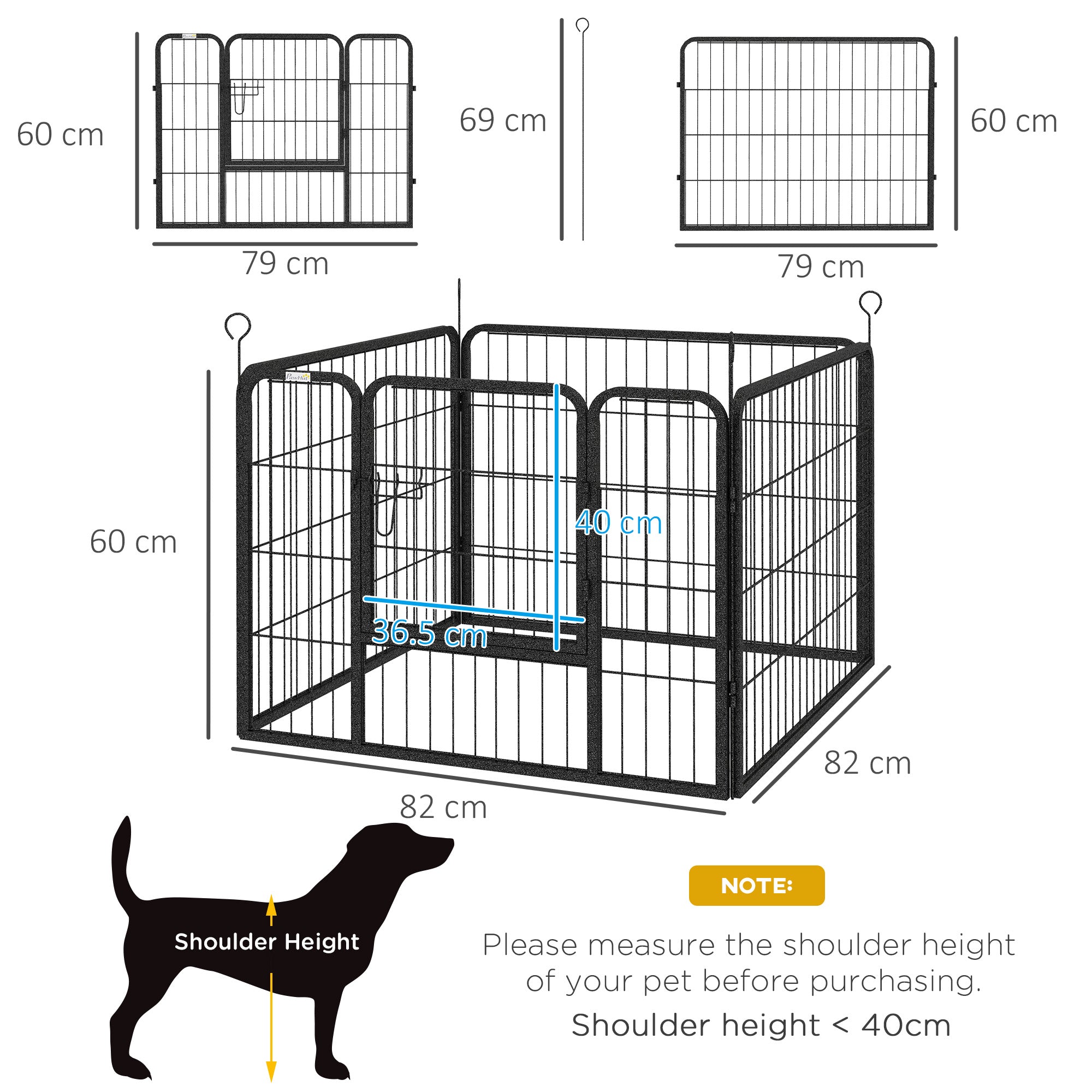 PawHut Heavy Duty Dog Playpen, 4 Panel Puppy Pen, Foldable Dog Kennel Both Indoor Outdoor Use Collapsible Design 82L x 82W x 60H (cm) 