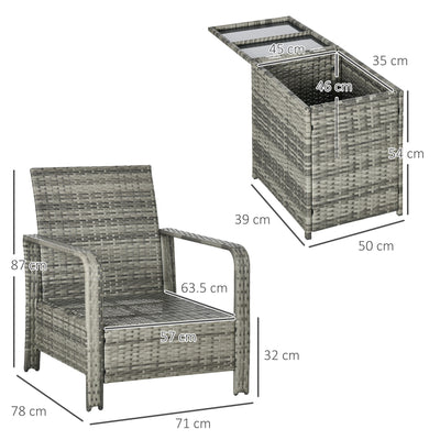 Outsunny 3 Pieces Rattan Bistro Set, Wicker Garden Furniture Set with Storage  Coffee Table and Chairs, Thickened Cushions for Outdoor, Patio, Balcony, Orange 