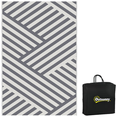 Outsunny Plastic Straw Reversible RV Outdoor Rug with Carry Bag, 182 x 274cm, Grey and Cream 