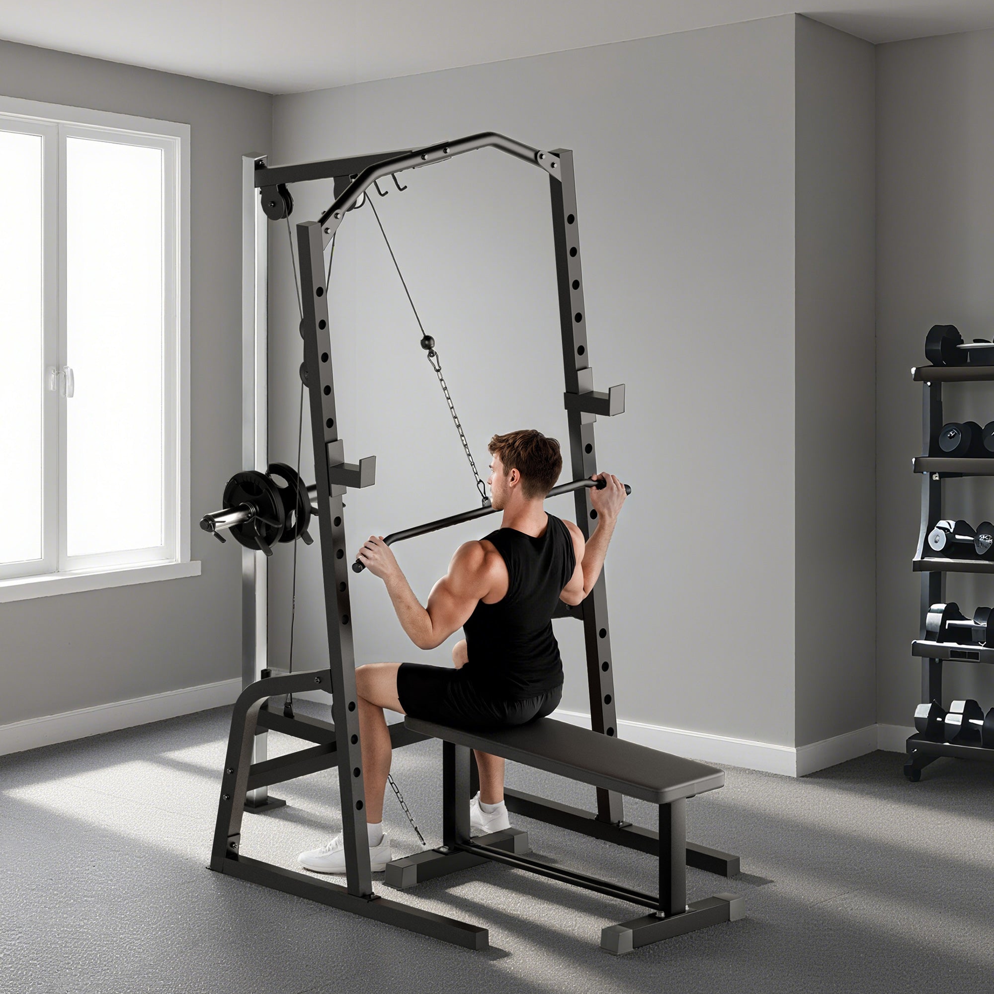 SPORTNOW Power Cage Power Rack with 15-Level Squat Rack, Cable Pulley System, Lat Pulldown & Pull Up Bar 