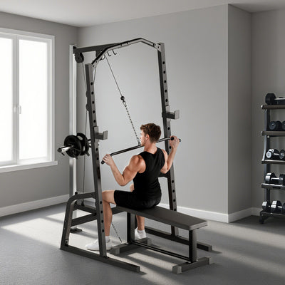 SPORTNOW Power Cage Power Rack with 15-Level Squat Rack, Cable Pulley System, Lat Pulldown & Pull Up Bar 