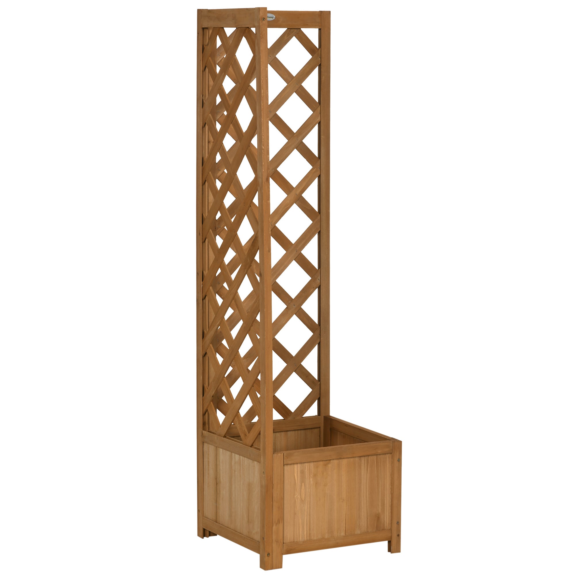 Outsunny Wooden Planter with Corner Trellis, Freestanding Raised Garden Bed with Drainage Bottom, Outdoor Planter Box, Brown 