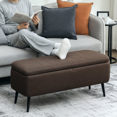 HOMCOM Linen-Look 92 x 31cm Storage Ottoman - Dark Brown 