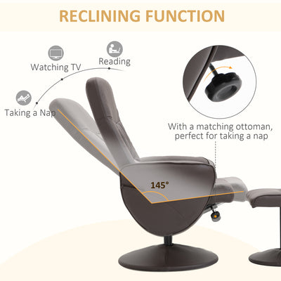 HOMCOM Executive Recliner Chair High Back and Footstool Armchair Lounge Seat Brown 