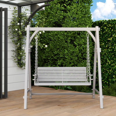 Outsunny 2 Seater Garden Swing Seat Larch Wood Swing Chair Hammock Bench Lounger - Grey 