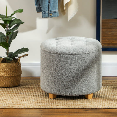 HOMCOM 31.8L Teddy Fleece Storage Ottoman - Grey 