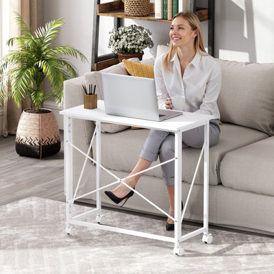 HOMCOM 80 cm Folding Desk on Wheels - White 