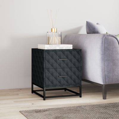 HOMCOM Bedside Tables Set of 2, Modern Bedside Table Nightstand with 2 Drawers, Bedside Cabinet Sofa Side Table with Storage, Steel Legs for Bedroom, Living Room, Black 