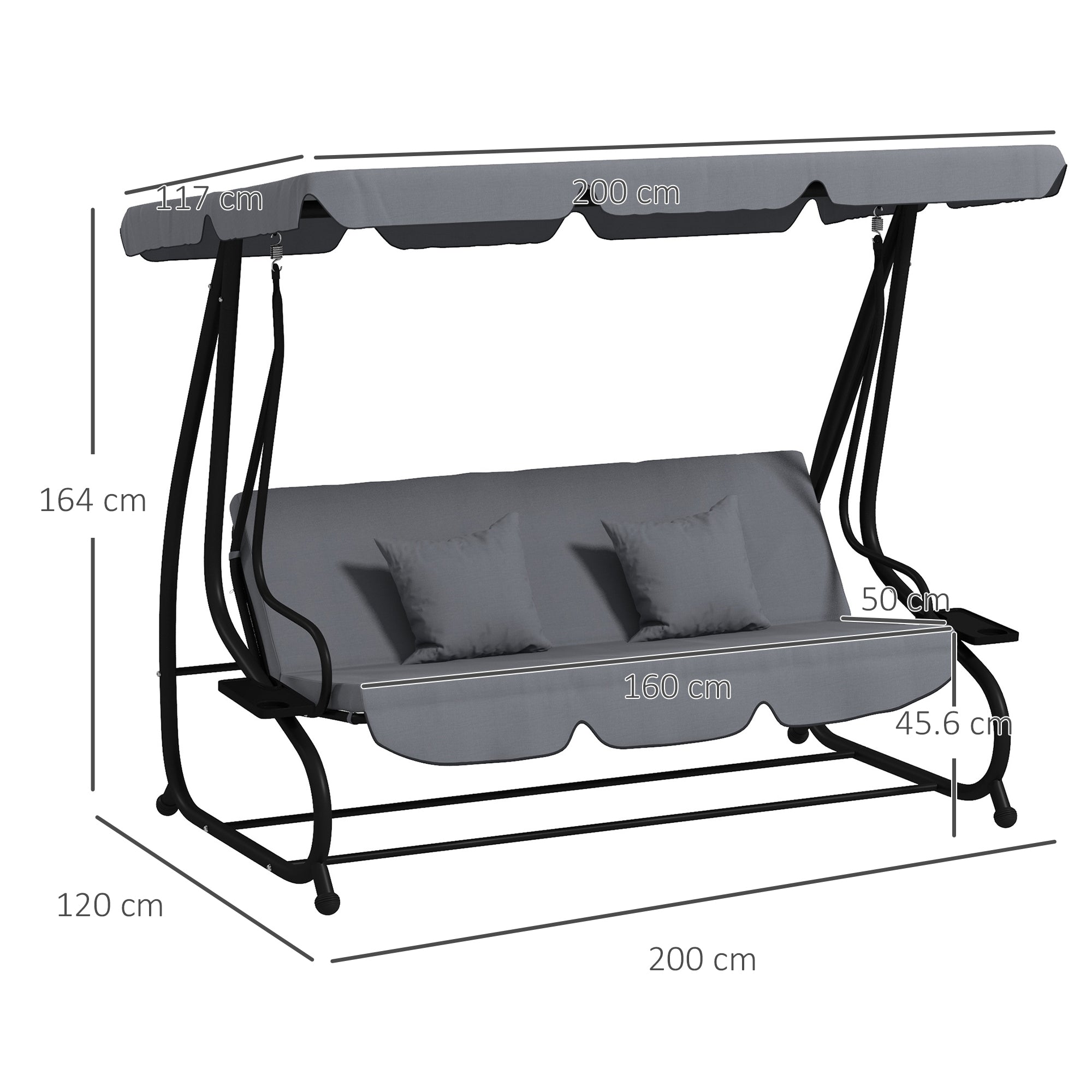 Outsunny Three-Person garden Swing Chair, with Adjustable Canopy - Light Brown 