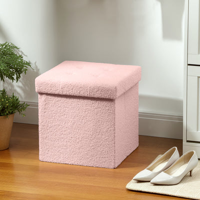 HOMCOM Foldable Sherpa Fleece Storage Ottoman - Pink 
