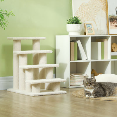 PawHut Dog Steps for Bed 4 Step Pet Stairs for Sofa Dog Cat Climb Ladder 63x43x60 cm Cream 