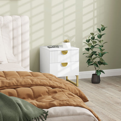 HOMCOM Elegant Two-Drawer Bedside Table - White 