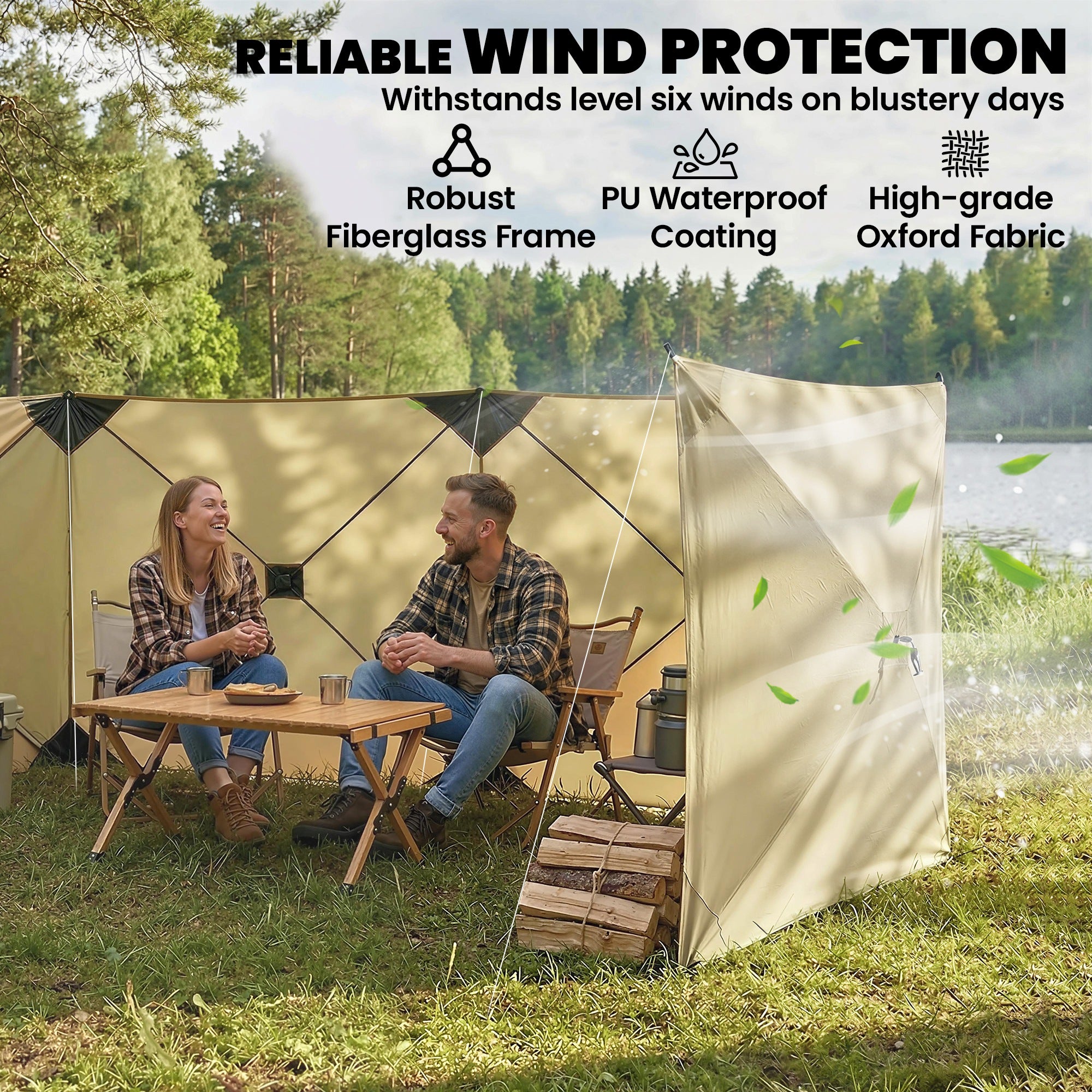 Outsunny Camping Windbreak Pop Up Windbreaker Blocker with Ropes Pegs for Beach Caravan Outdoor 480 x 120 cm 