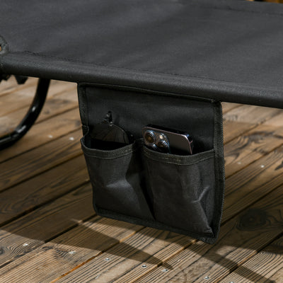 Outsunny Set of Two Folding Sun Loungers, with Adjustable Backs and Sun Canopies - Black 