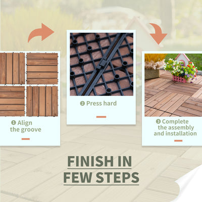 Outsunny 27 Pcs Solid Wood Interlocking Decking Tiles For Patio, Balcony, Roof Terrace, Hot Tub, Brown, (30 x 30 cm Per Piece) 