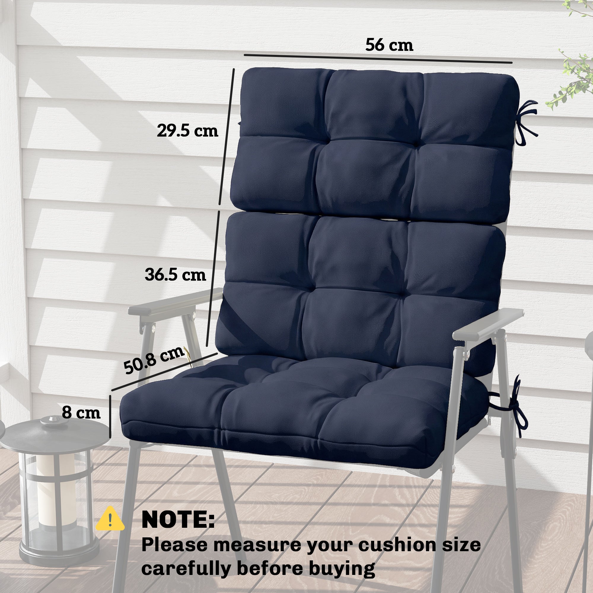 Outsunny 2-Piece Seat Cushion Replacement with Backrest, Garden Patio Chair Cushions Set with Ties, Dark Blue 